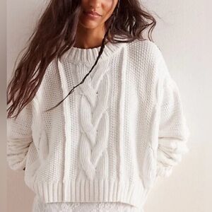 Free People we the free white crew neck cable knit sweater